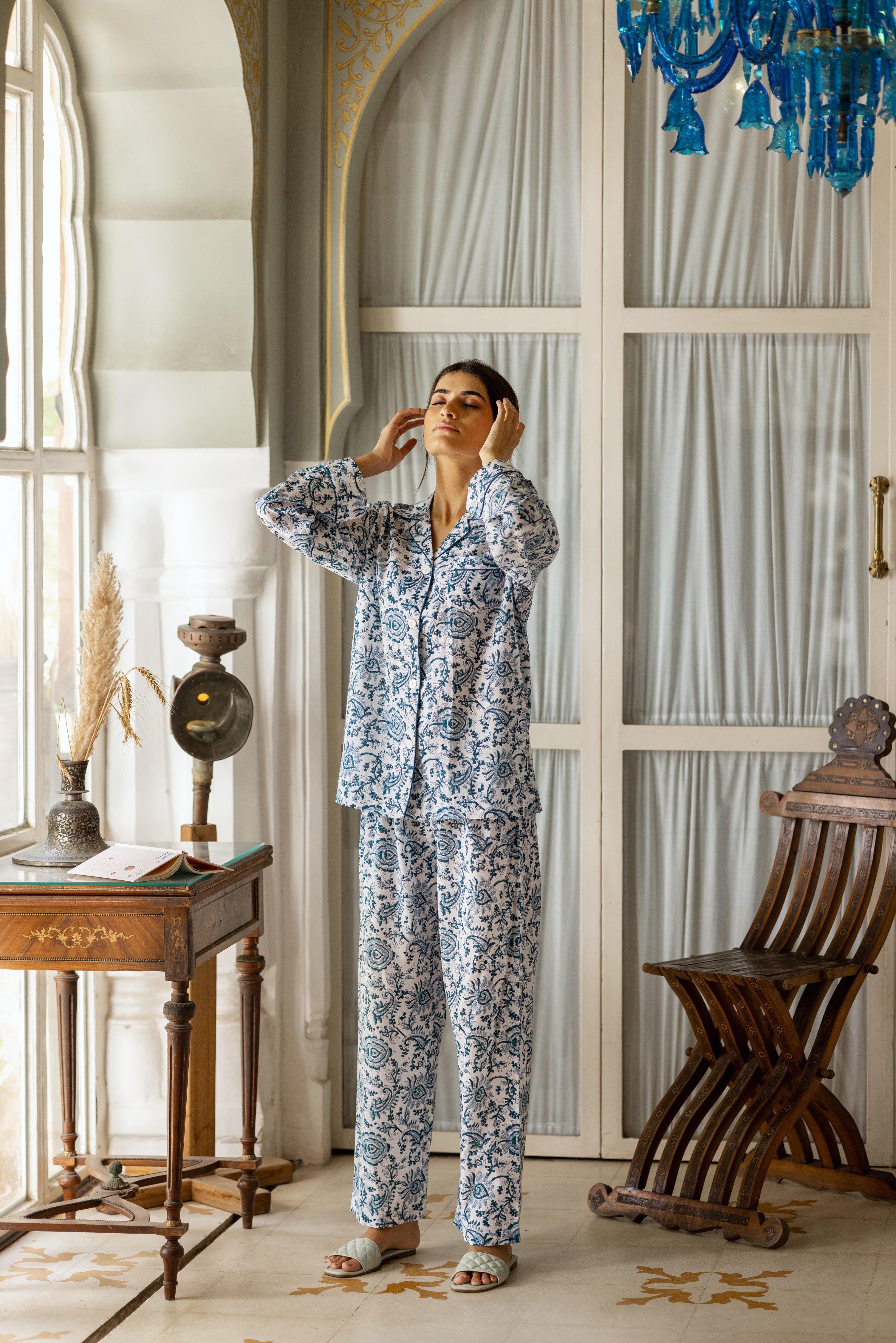 Anjue Women's Soft Printed Pajama Set - Long Sleeve Top & Pants Loungewear For Winter (Coral, Size L)