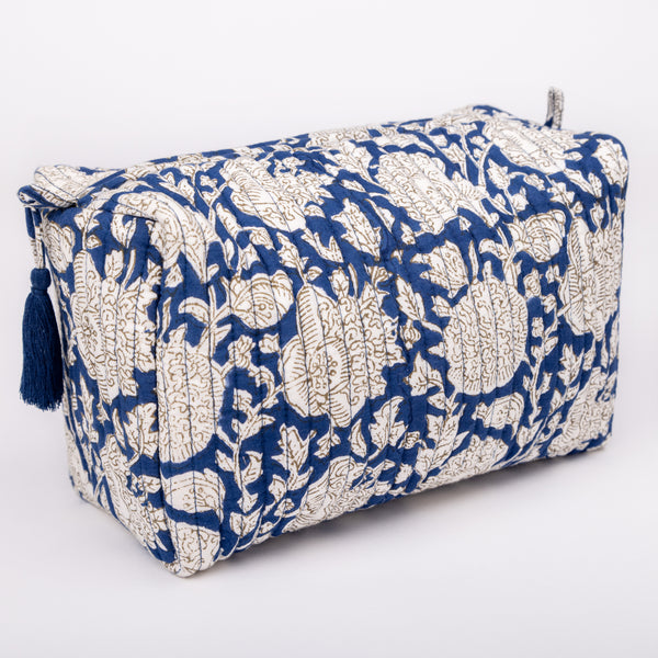 Quilted Wash Bag - Travel Essential | Leakproof | 100% Organic Cotton | BLUE COLOR