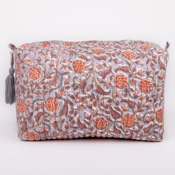 Quilted Wash Bag - Travel Essential | Leakproof | 100% Organic Cotton | GREY COLOR