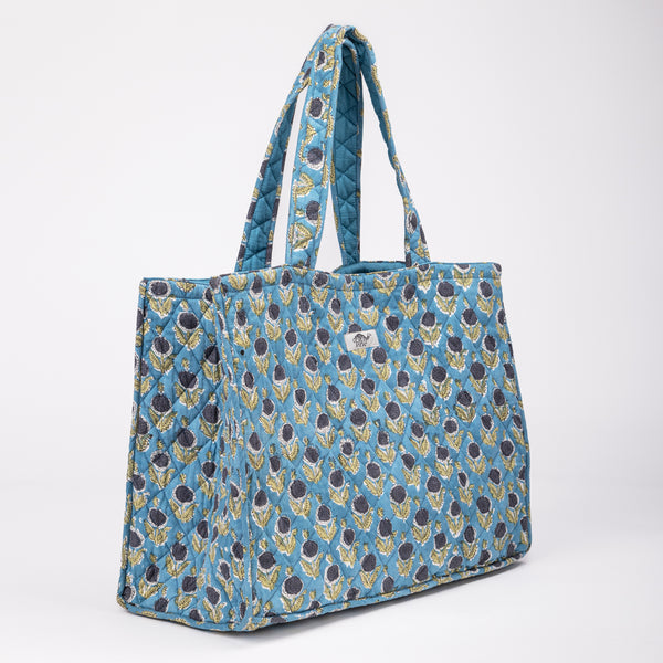 Quilted Tote Bag - Stylish and Functional | Handmade | Shop Now | Teal Color