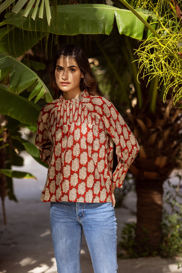 NORA - Full Sleve Top - Hand Printed