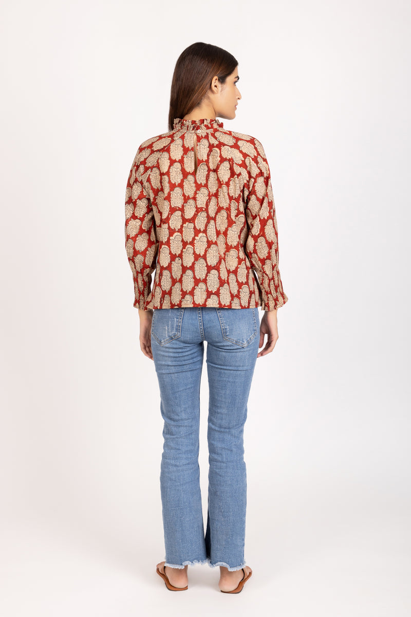 NORA - Full Sleve Top - Hand Printed