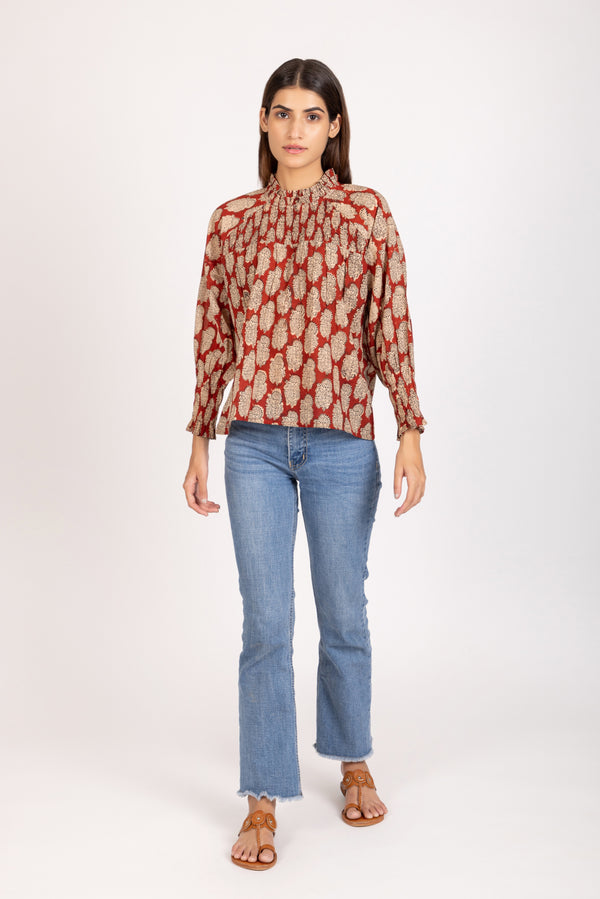 NORA - Full Sleve Top - Hand Printed