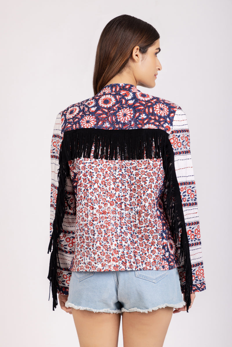 Nirvana Fringed Jacket | Kantha Work | Vintage-Inspired | 100% Cotton