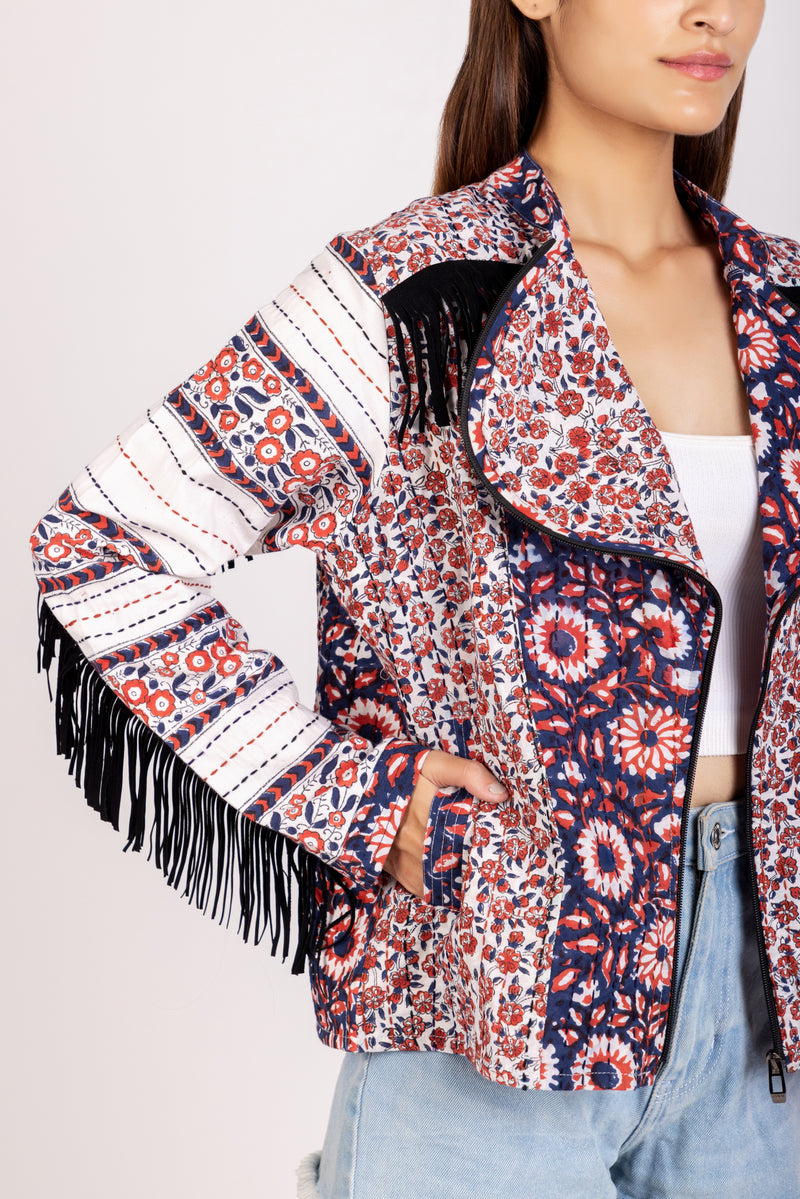 Nirvana Fringed Jacket | Kantha Work | Vintage-Inspired | 100% Cotton