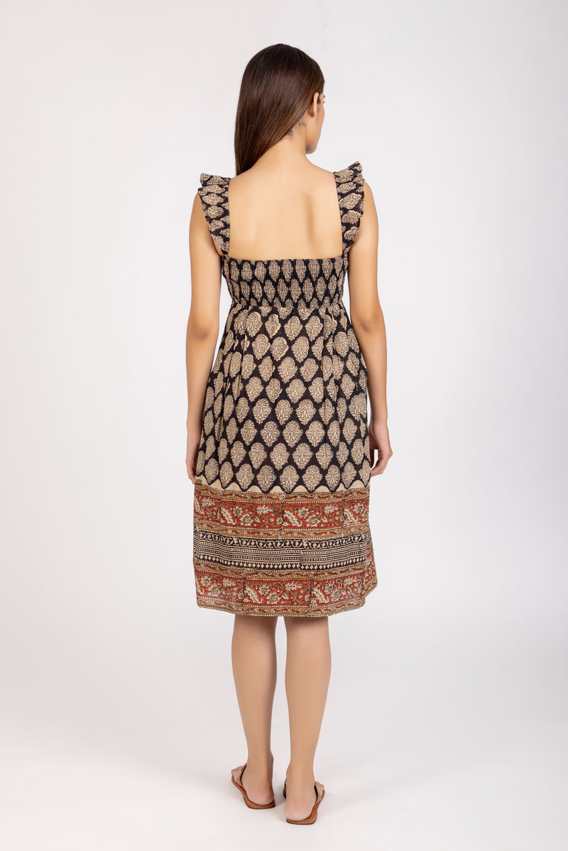 SARA DRESS | Hand Block Printed Floral Dress | Organic Cotton Dress | Elastic Neckline | Ruffled Sleeves