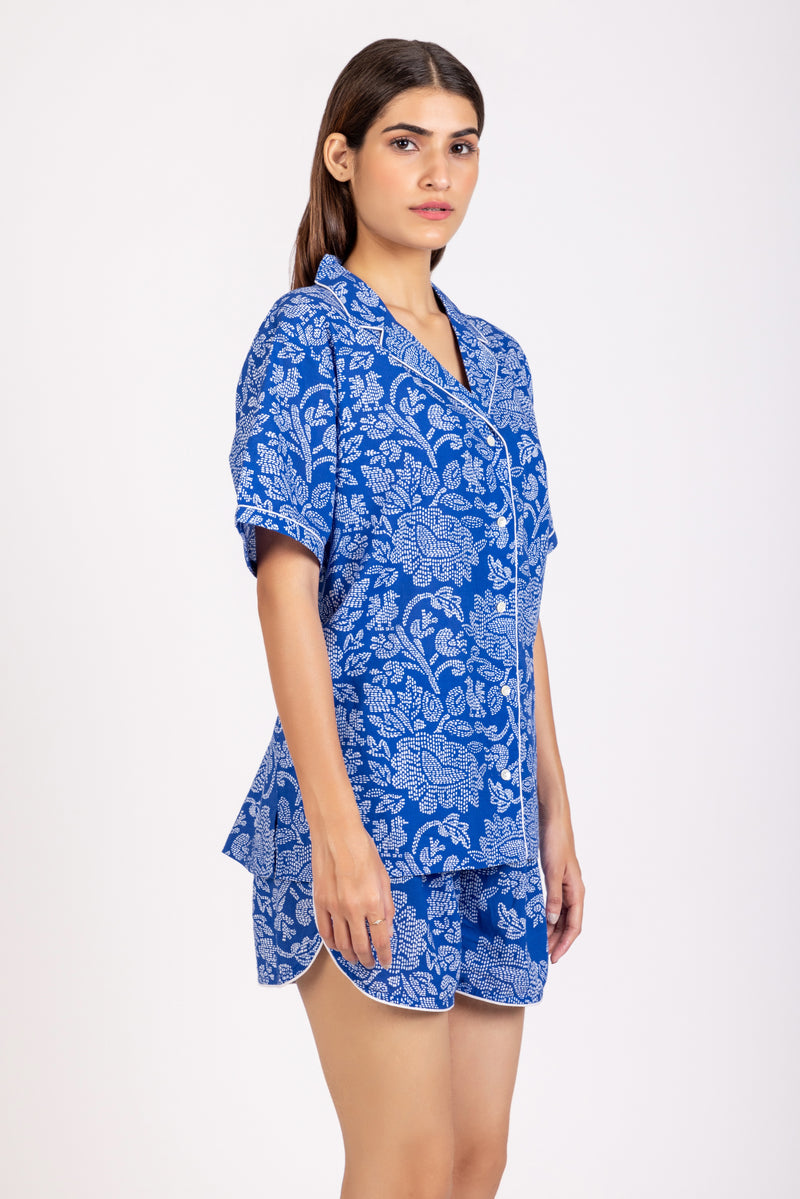 Bella sleep set | Comfy Whimsical Blue | Floral Pajama Set |Hand Printed