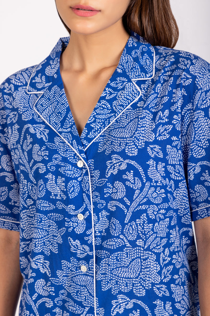 Bella sleep set | Comfy Whimsical Blue | Floral Pajama Set |Hand Printed