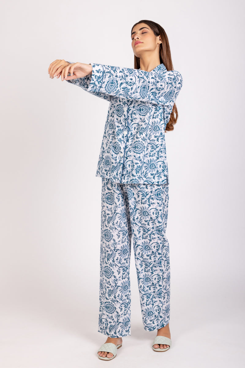 CORAL Sleepwear & Loungewear - Hand printed - Floral - Cotton - Full Sleeves