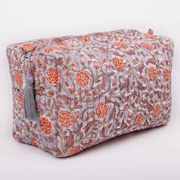 Quilted Wash Bag - Travel Essential | Leakproof | 100% Organic Cotton | GREY COLOR