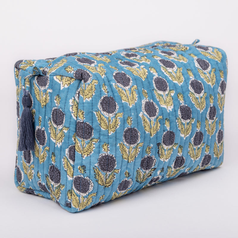 Quilted Wash Bag - Travel Essential | Leakproof | 100% Organic Cotton | TEAL COLOR