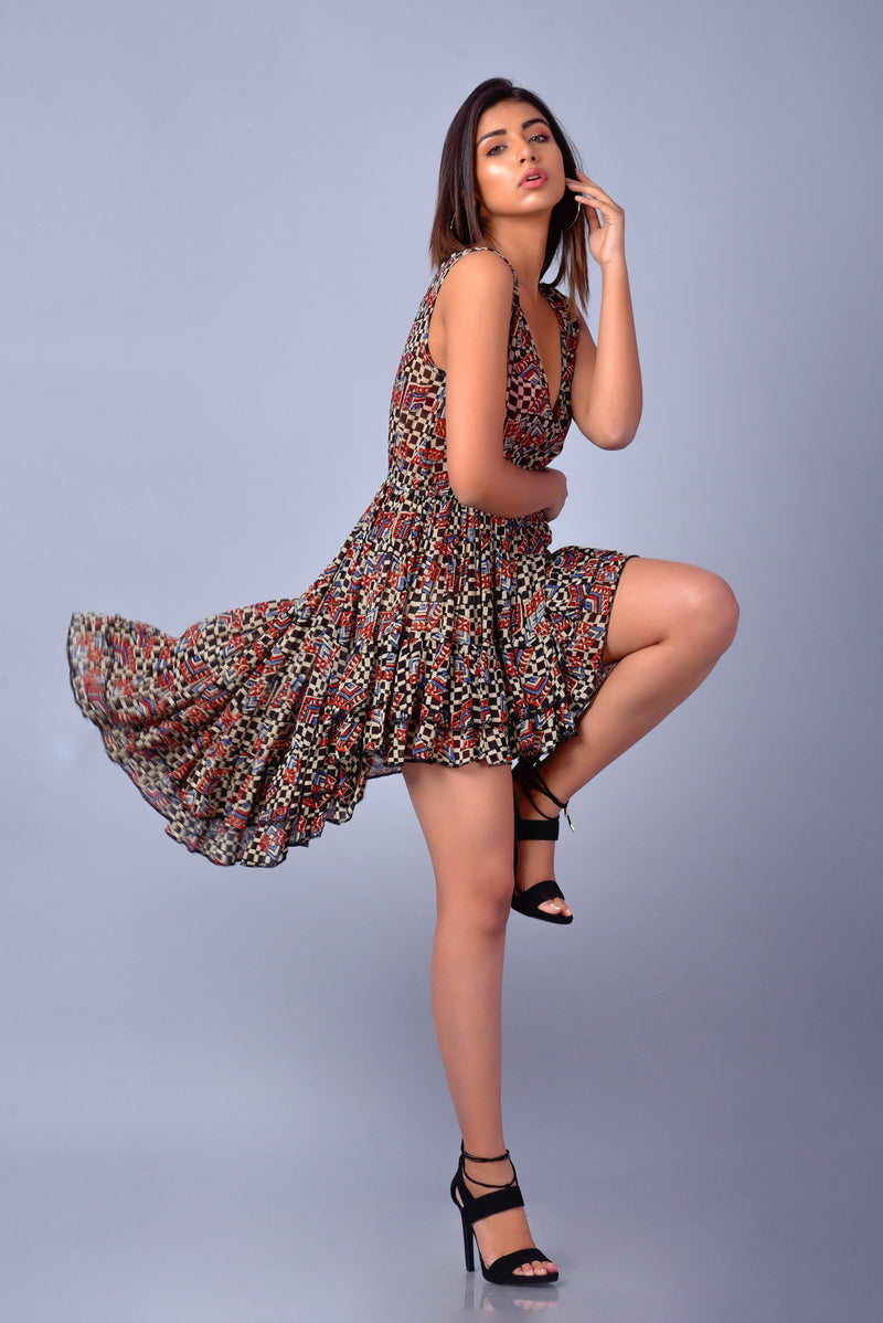 Clover Dress | Hand block printed  Sleeveless dress| V Neck dress | Buy Dress