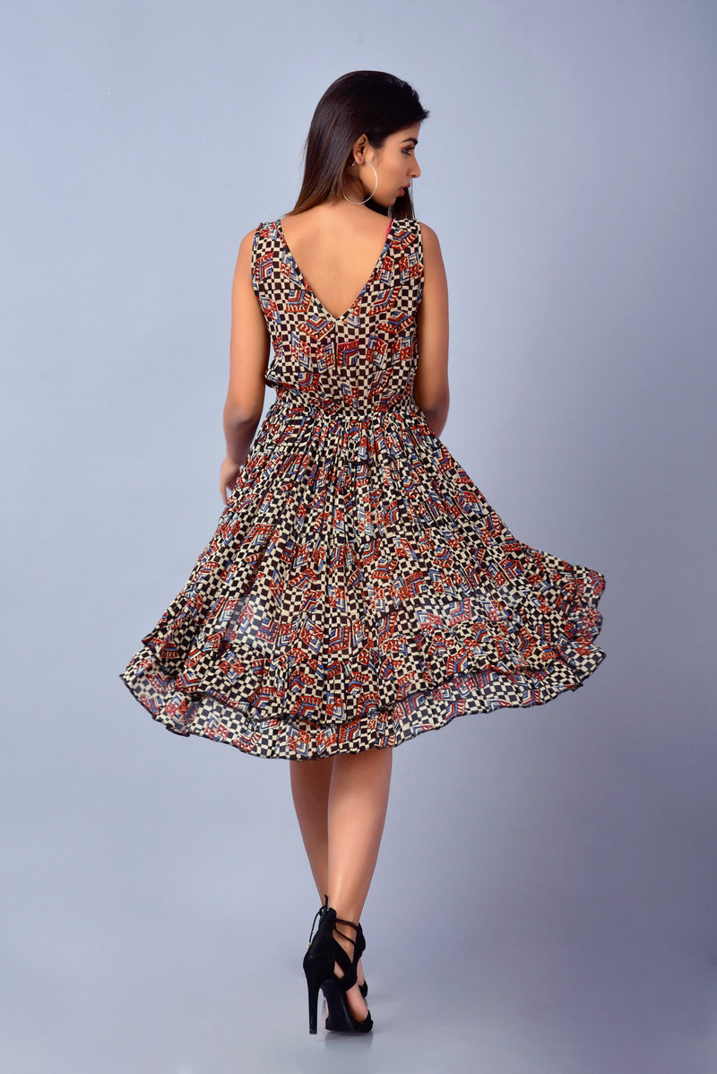 Clover Dress | Hand block printed  Sleeveless dress| V Neck dress | Buy Dress