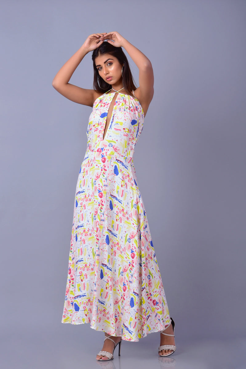 Brush print dress| Hand Screen Printed |Halter Neck Dress
