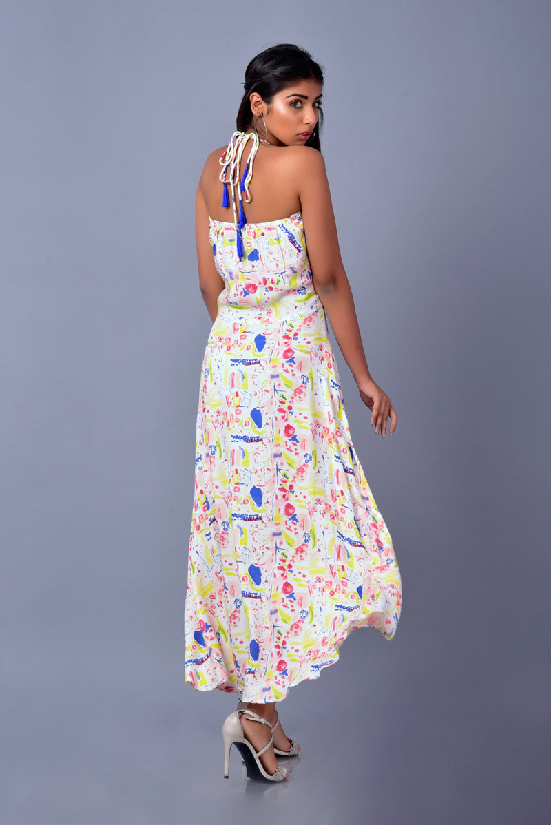 Brush print dress| Hand Screen Printed |Halter Neck Dress