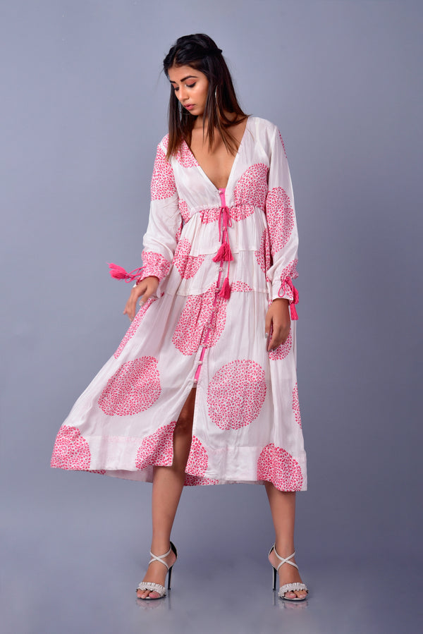 Lilac dress| summer dress | Hand Block Printed | V-Neck Long Dress