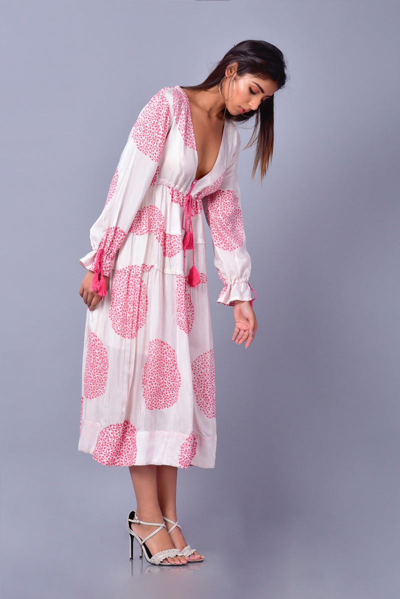 Lilac dress| summer dress | Hand Block Printed | V-Neck Long Dress