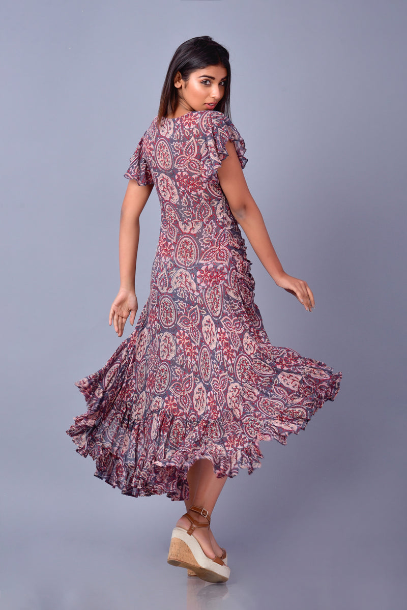 Hand Block Printed Raga Ruffled Dress | Organic Sustainable Fashion | Spanish-Inspired