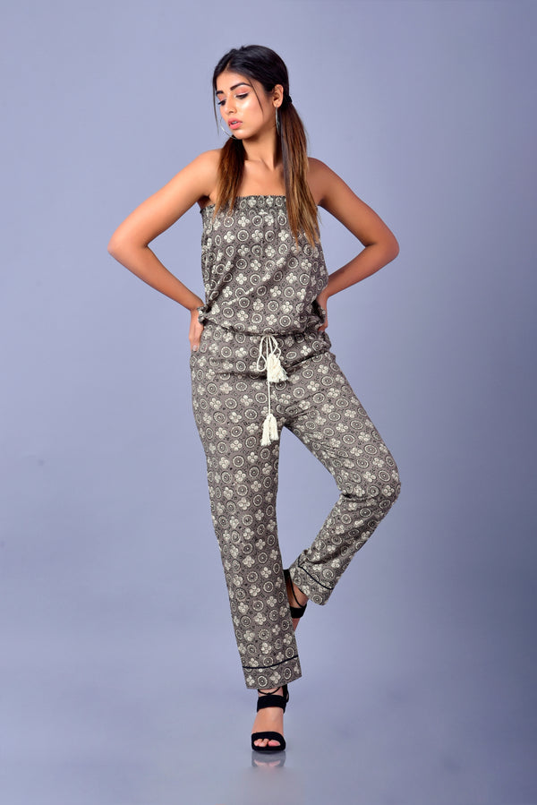 Kashish Block Print Tube Jumpsuit | Natural Dyes | Geometric Pattern | Adjustable Waist