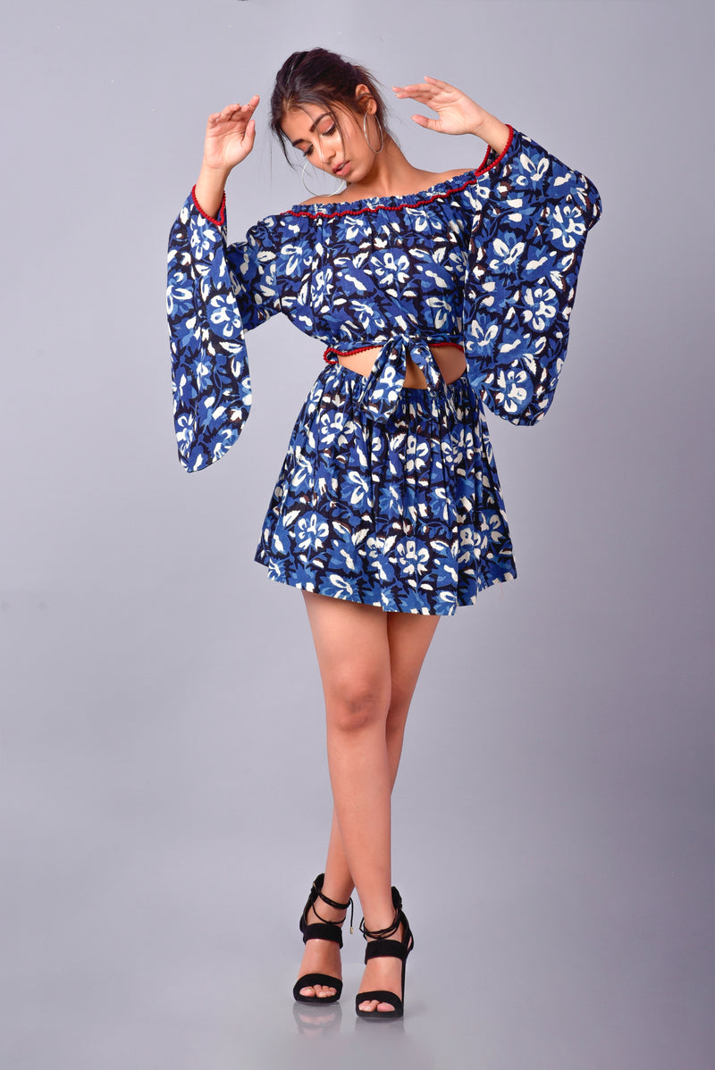 PANSY DRESS - Hand Block Printed - Organic Sustainable Fashion - Summer Dress - Short Dress - Floral Print Dress - Off Shoulder Dress