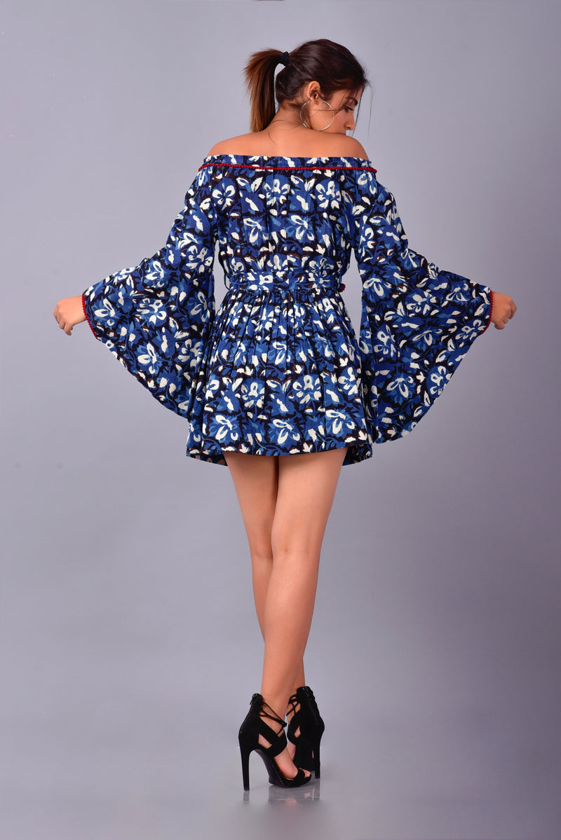 PANSY DRESS - Hand Block Printed - Organic Sustainable Fashion - Summer Dress - Short Dress - Floral Print Dress - Off Shoulder Dress