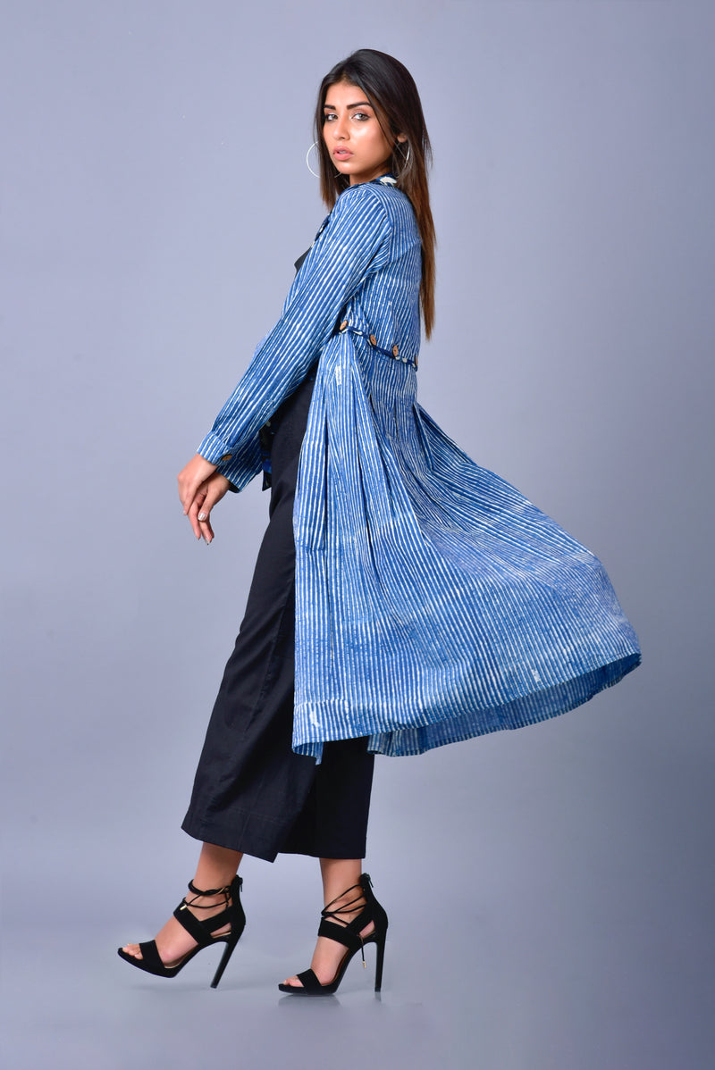 STRIPED INDIGO JACKET - Hand Block Printed - Organic Sustainable Fashion - Summer Jacket Dress - Printed Jacket