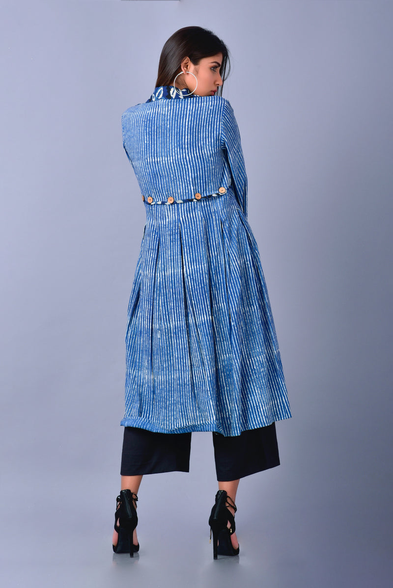 STRIPED INDIGO JACKET - Hand Block Printed - Organic Sustainable Fashion - Summer Jacket Dress - Printed Jacket