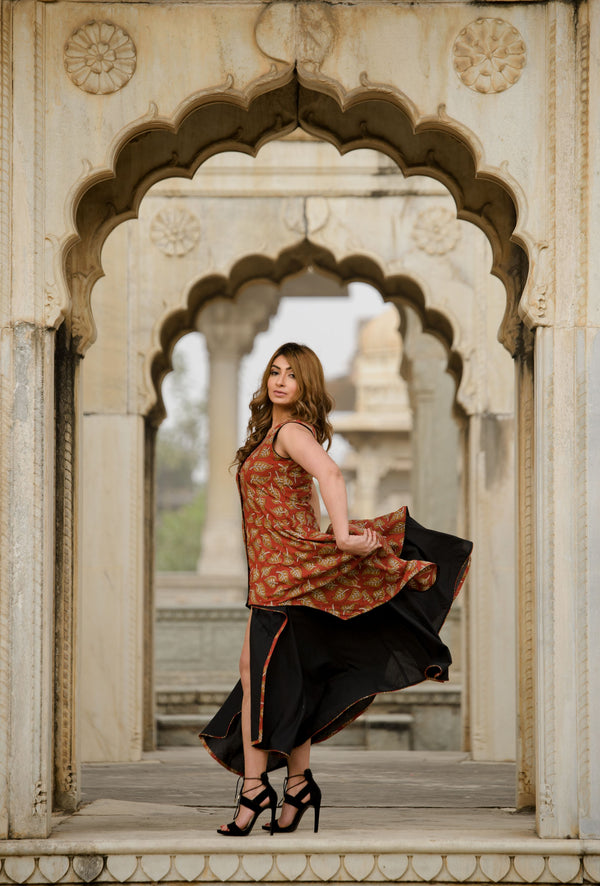 BEECH DRESS - Formal Printed Long Dress - Indian Block Printed Dress