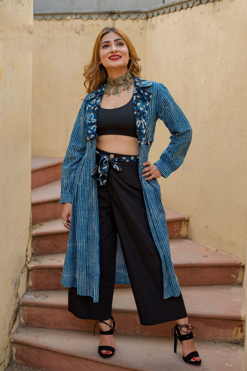 STRIPED INDIGO JACKET - Hand Block Printed - Organic Sustainable Fashion - Summer Jacket Dress - Printed Jacket